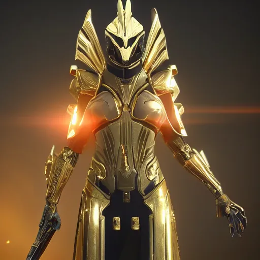 Image similar to cinematic, hyperdetailed elegant beautiful stunning futuristic and enigmatic oracle in jedi clothes gold armored regal gold sunray shaped crown, warframe, destiny, octane, unreal engine 5, fortnie