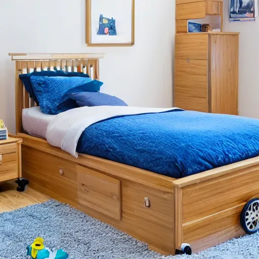 Prompt: a bed with wheels