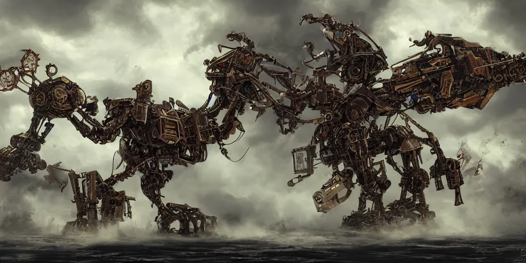Prompt: steampunk mecha dragon charging up a powerful attack, scifi, extremely detailed