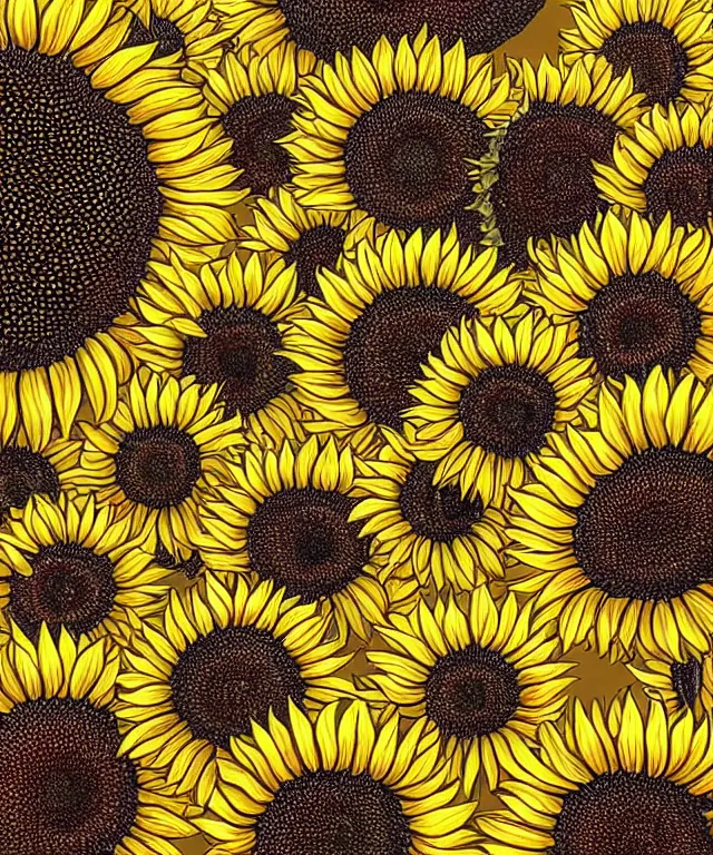 Prompt: perfectly detailed sunflowers, symmetrical, intricate, highly detailed, digital painting, smooth, sharp focus, illustration