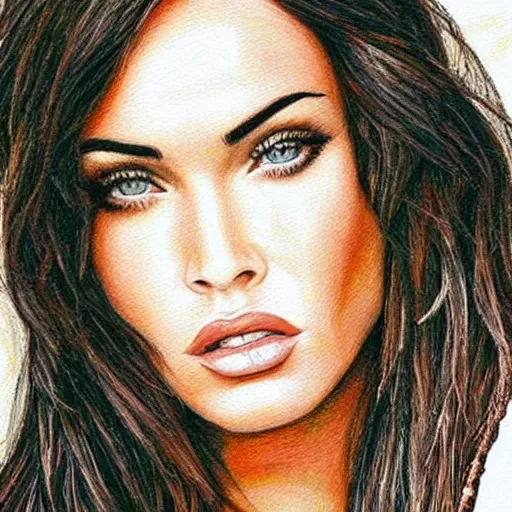 Prompt: “Megan Fox crayons paintings, ultra detailed portrait, 4k resolution”