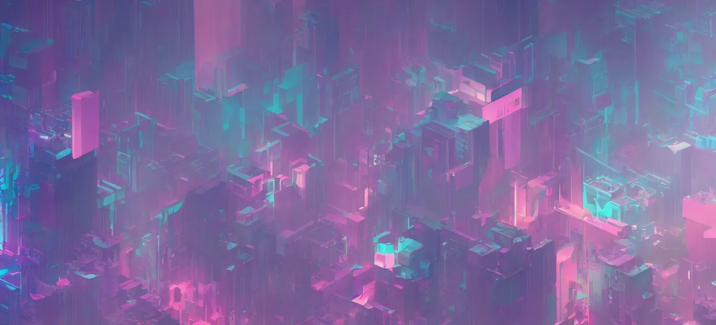 Image similar to large low poly cyberpunk pastel colors desktop wallpaper