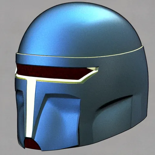 Image similar to a new design for mandalorian helmets. 3 d render.