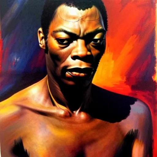 Image similar to portrait of fela kuti by frank frazetta, very detailed, 4 k