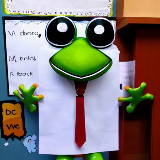 Image similar to anthropomorphic frog as a teacher