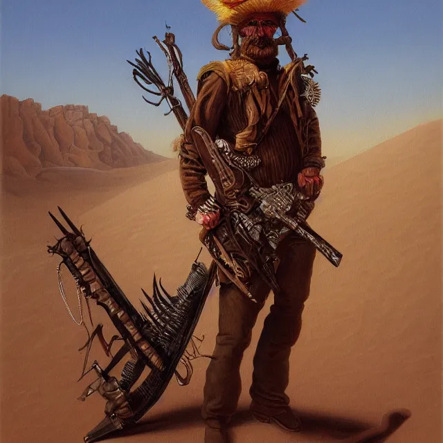 Prompt: a painting of a desert punker by johfra bosschart, dark fantasy art, high detail, trending on artstation