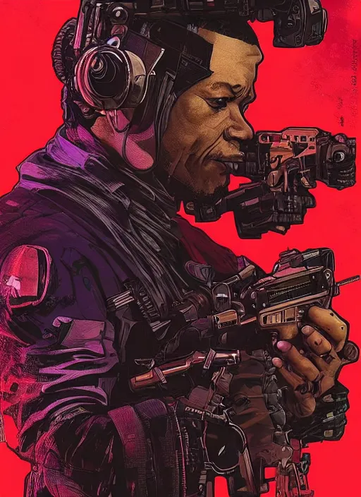 Image similar to cyberpunk blackops spy. night vision. chidi igwe. portrait by ashley wood and alphonse mucha and laurie greasley and josan gonzalez and james gurney. spliner cell, apex legends, rb 6 s, hl 2, d & d, cyberpunk 2 0 7 7. realistic face. dystopian setting.