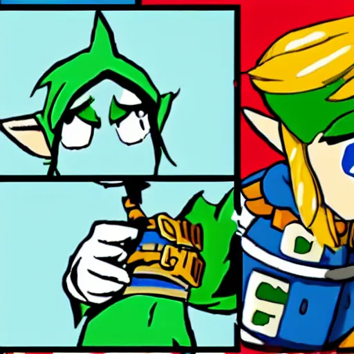 Image similar to link from legend of zelda in the style of cuphead