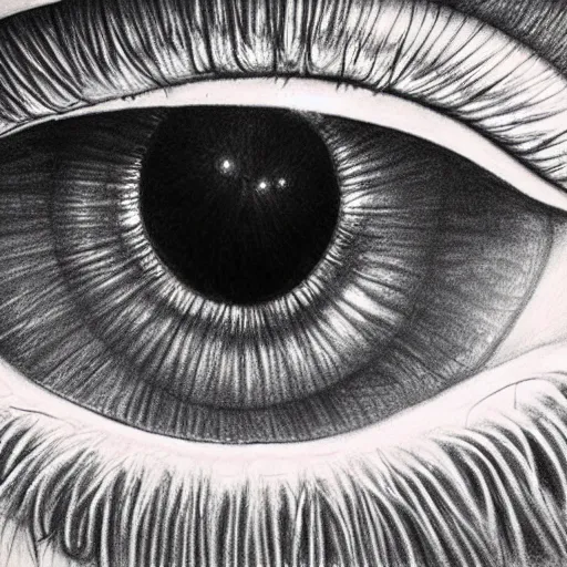 Image similar to hyper realistic pencil drawing of the human eye, unlimited detail, colored, space, dragon, intricate, detail, phoenix, orange