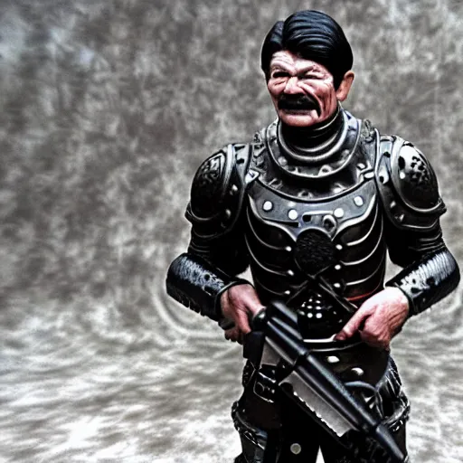 Image similar to Charles Bronson wearing the armor from doom