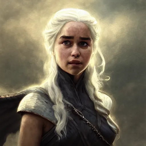 Image similar to daenerys targaryen, valyria, oil painting, Tooth Wu, Greg Rutkowski, RPG portrait, dynamic lighting, fantasy art, High contrast, depth of field