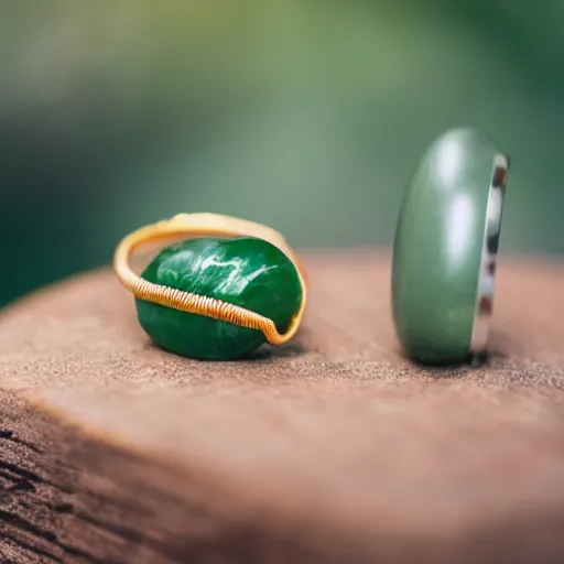 Prompt: macro shot of a jade ring sitting on a table