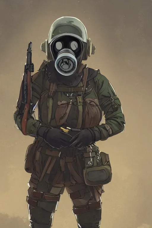 Image similar to medieval british sas female operative with the standard s 1 0 gas mask and the black uniform, artstation, trending on artstation, establishing shot, by simon stalenhag