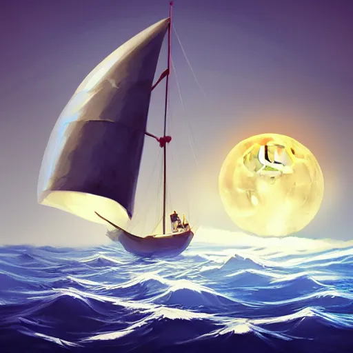 Image similar to Sail To the Moon, Digital Art, Trending on Artstation