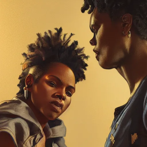 Prompt: A black woman living it large as a grand theft auto 5 loading screen, close shot, gorgeous, beautiful, intricate, highly detailed, digital painting, artstation, oppressive lighting, concept art, sharp focus, illustration, art by greg rutkowski and alphonse mucha