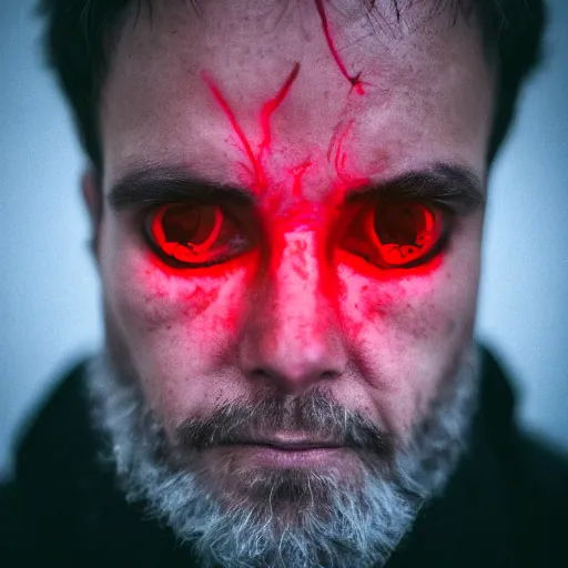 Image similar to a man with red glowing eyes