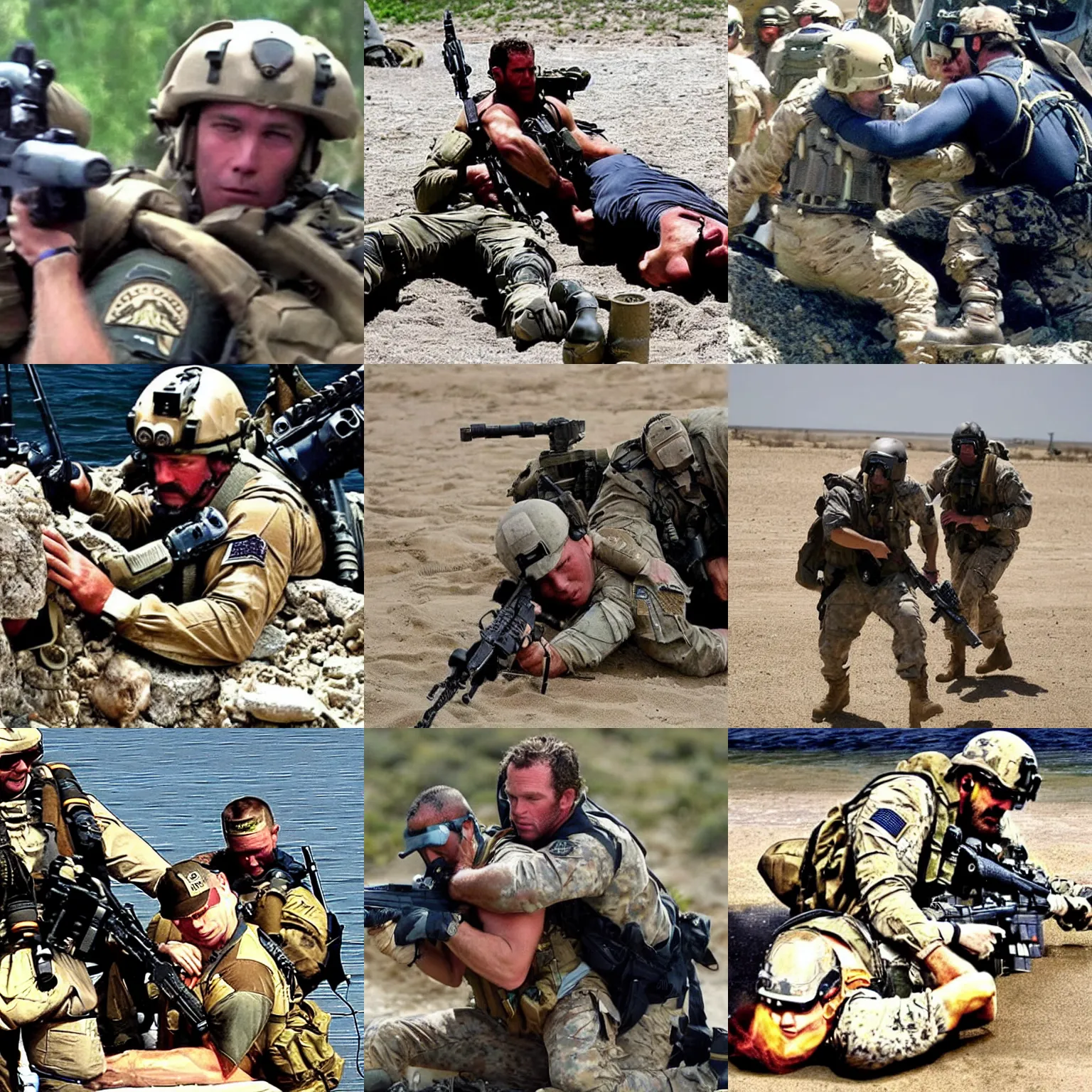 Prompt: Navy SEAL giving his life to save his Buddy