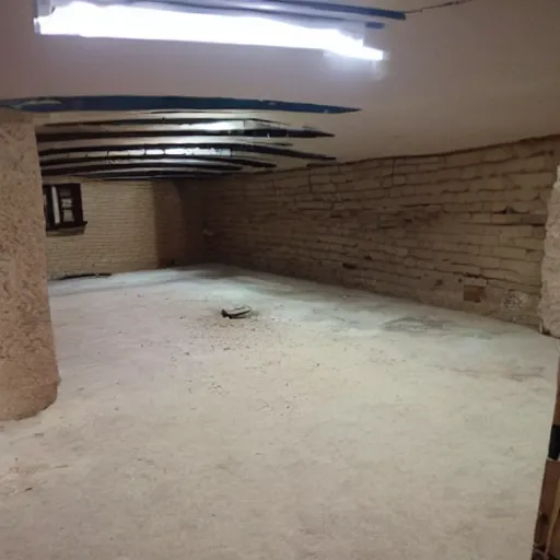 Prompt: an unfinished basement, craigslist photo