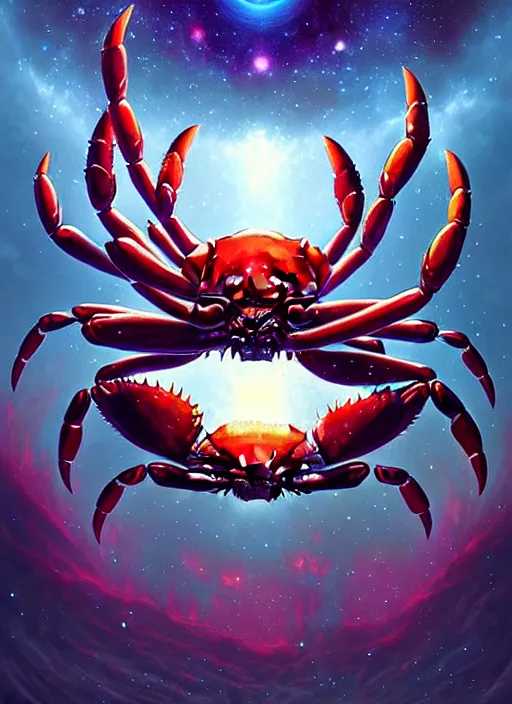 Prompt: symmetry!! cancer the crab!!!! highly detailed, high contrast, light reflection, trippy, nebula, trending on art station by artgem, by peter mohrbacher, by wlop, by ruan jia