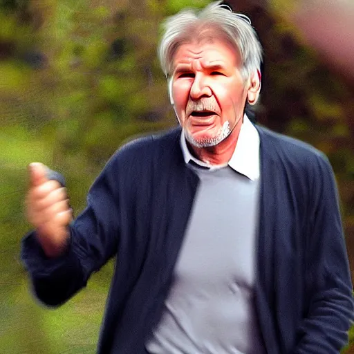 Prompt: high speed photos of harrison ford sneezing