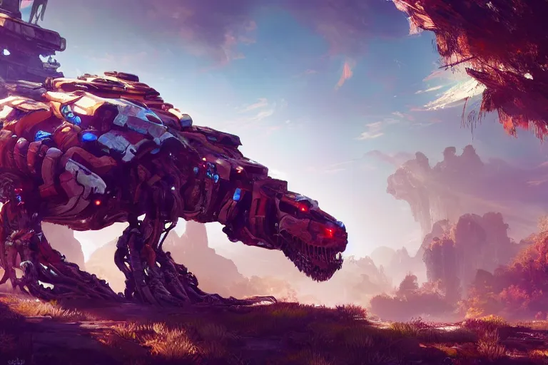 Image similar to snapmaw machine mecanical creature robot of horizon forbidden west horizon zero dawn bioluminiscence global illumination ray tracing hdr fanart arstation by ian pesty and alena aenami artworks in 4 k