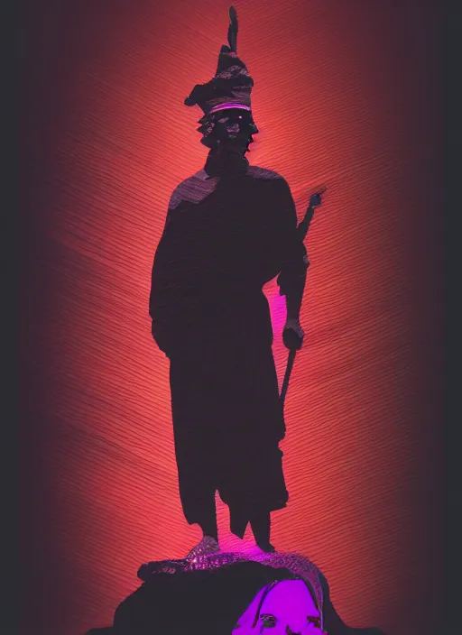 Image similar to dark design poster showing a statue of marcus aurelius, black background with very subtle red and purple design elements, powerful, nekro, vito acconci, thin straight lines, dark, glitch art, neo vaporwave, gritty, layout frame, square, trending on artstation