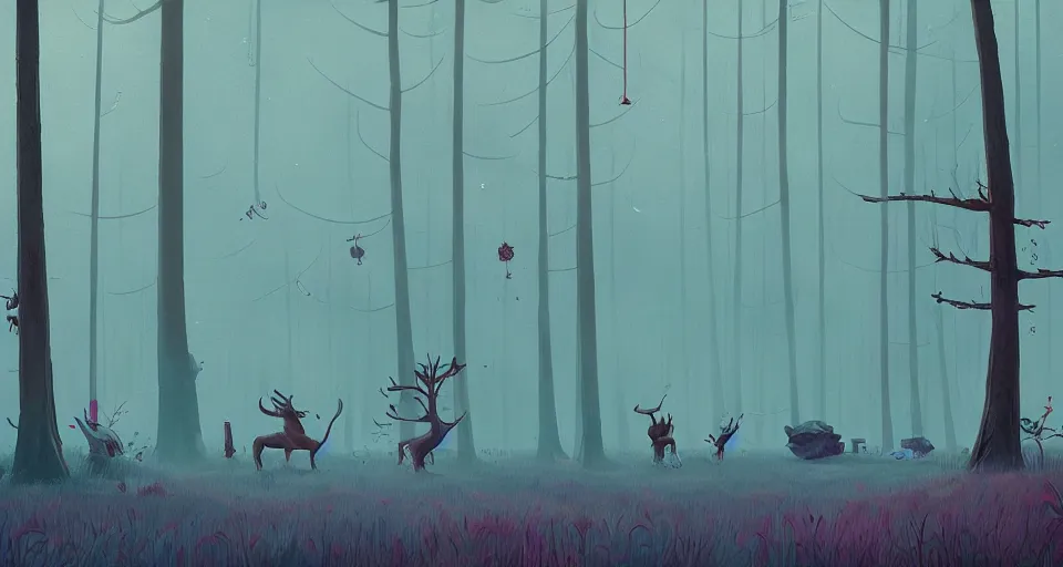 Image similar to Enchanted and magic forest, by simon stalenhag