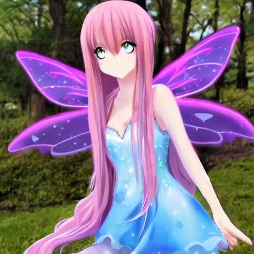 Beautiful anime fairy with shiny blue wings, cyan - Stock Illustration  [64392344] - PIXTA