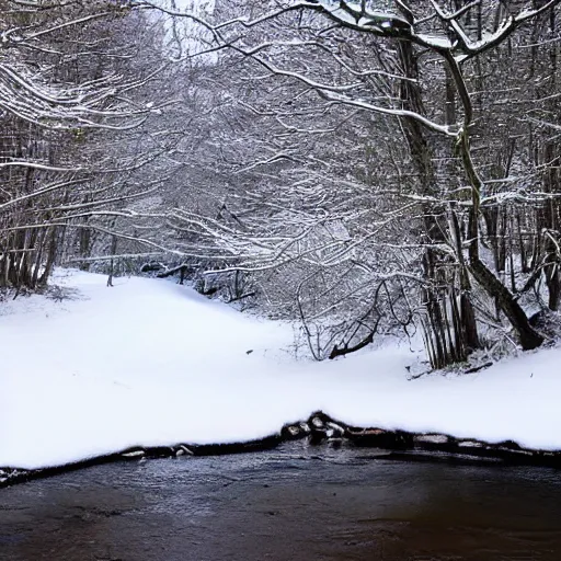 Image similar to snow cave under a snow patch with a stream running through it, light filtered through