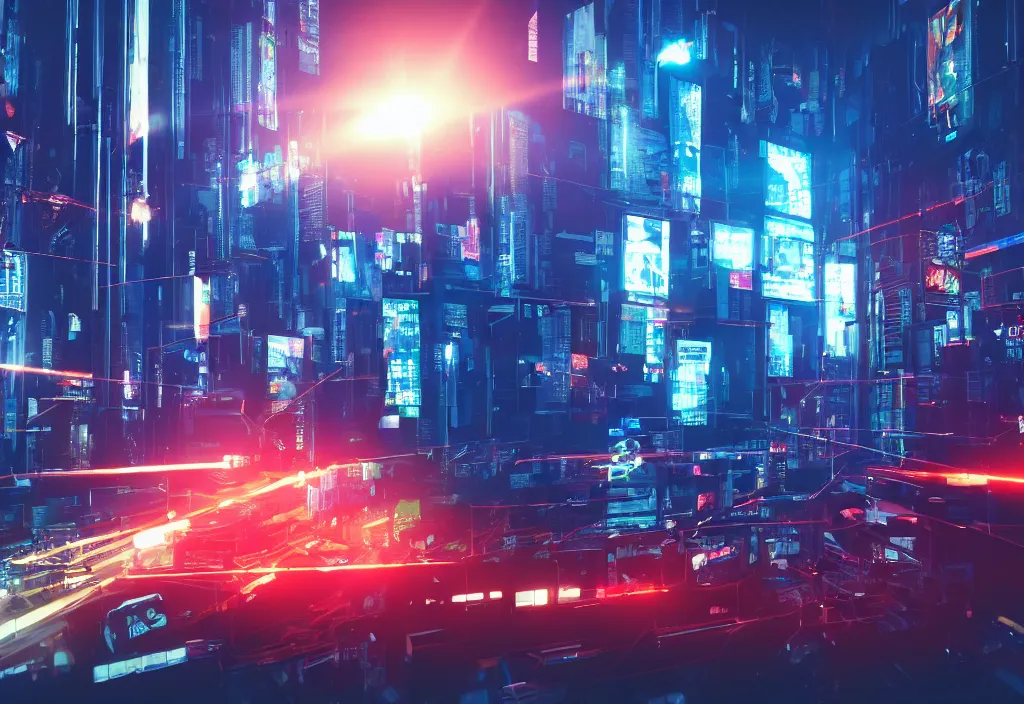 Image similar to shot of film by cyberpunk syle, newsroom, news agency, tv, 5 - channel, news show, vivid color, complementary color, golden ratio, detailed, sharp lines, trending on artstation, volumetric lighting, by yoichi hatakenaka, by masamune shirow, by josan gonzales, octane render