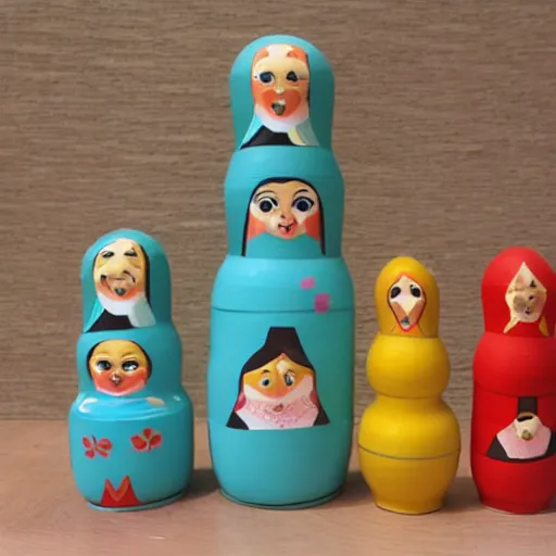 Prompt: Russian stacking dolls but they get progressively uglier