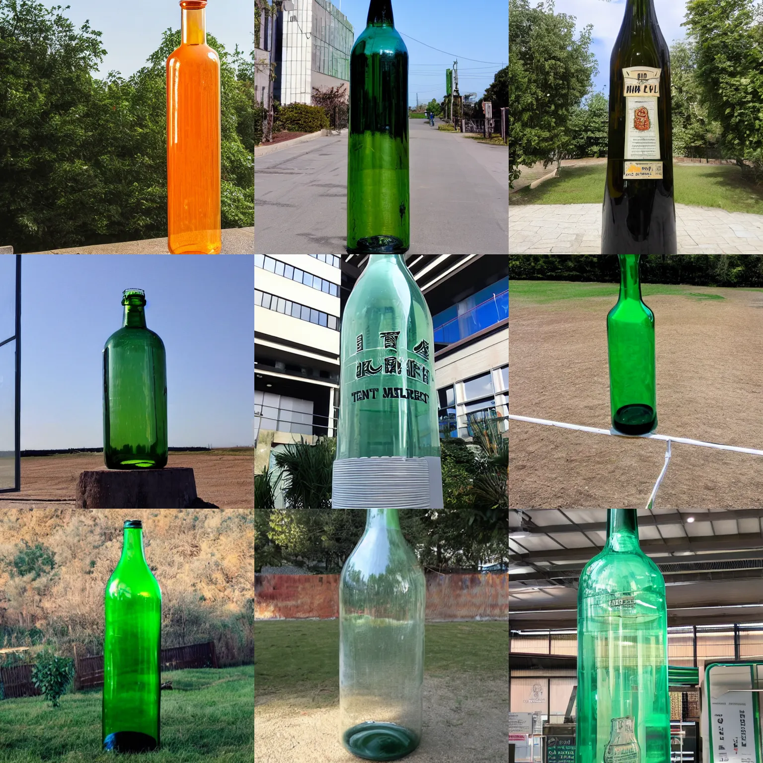 Prompt: a ten meter high glass bottle.