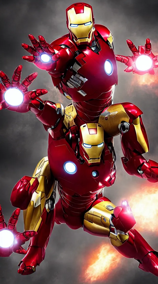 Image similar to Iron man in a hellish suit, novie frame, cinematic lighting