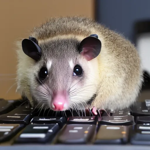 Image similar to a photograph of a possum using a computer