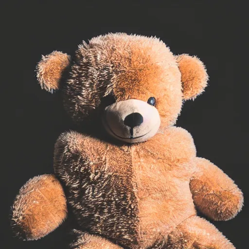 Prompt: the face of kanye west wearing full teddy bear costume at 4 3 years old, portrait by julia cameron, chiaroscuro lighting, shallow depth of field, 8 0 mm, f 1. 8