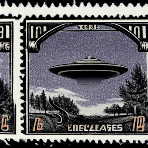 Image similar to stamps showing a ufo,