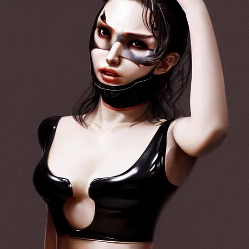 Image similar to a beautiful young japanese natalie portman alluring model in crop top, wearing a demonic latex mask that looks like an attractive succubus by guweiz and wlop and ilya kuvshinov and artgerm symmetrical eyes, aesthetic, gorgeous, stunning, attractive, artstation, deviantart, pinterest, digital art