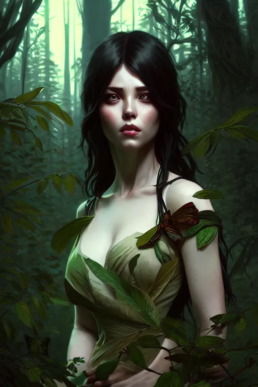 Prompt: beautiful digital painting of a stylish horror female forest with high detail, 8 k, stunning detail, works by artgerm, greg rutkowski and alphonse mucha, unreal engine 5, 4 k uhd