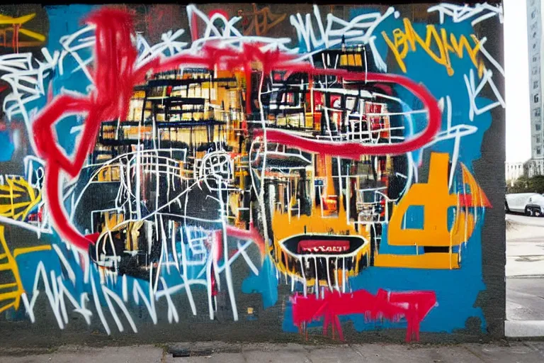 Image similar to basquiat bitcoin graffiti mural