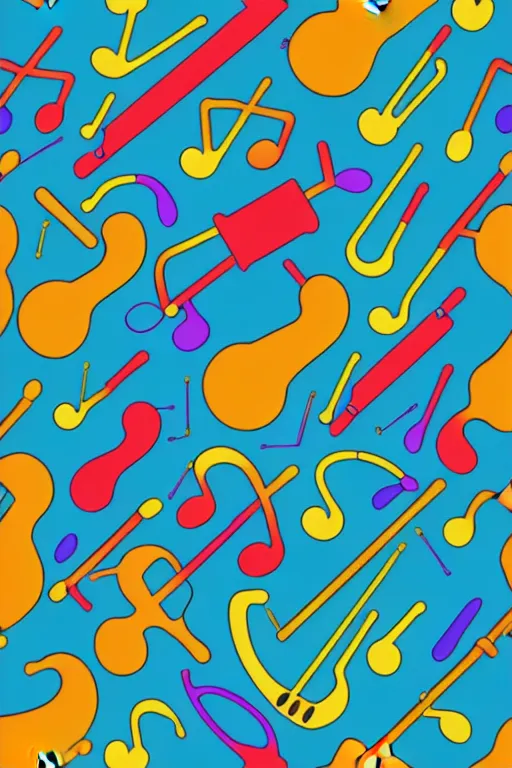 Image similar to seamless 2 d pattern of abstract musical instruments, highly detailed, designed by tarsila do amaral and henri rousseau, graphic design, 8 k, 4 k
