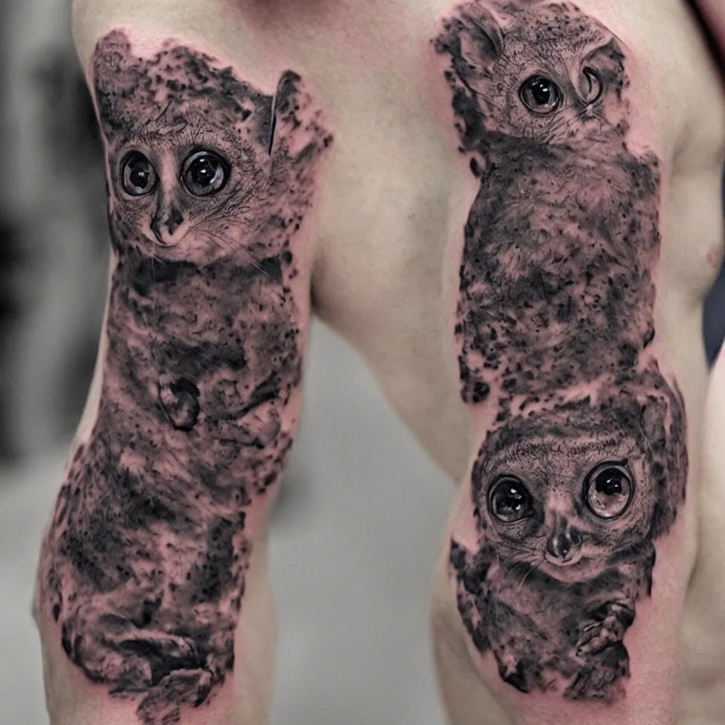 realistic baby owl tattoo