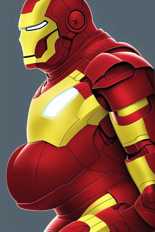 Image similar to Peter Griffin as Iron Man, Iron Man costume, Peter Griffin hairstyle, Peter griffin body type, Peter Griffin Face, calm, grumpy, portrait, masculine figure, highly detailed, digital painting, artstation, concept art, smooth, sharp focus, illustration, cinematic lighting, art by artgerm and greg rutkowski and alphonse mucha