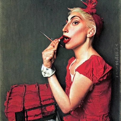 Image similar to portrait of lady gaga by norman rockwell