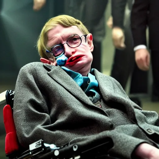 Image similar to stephen hawking as the joker in batman, 2 0 1 5