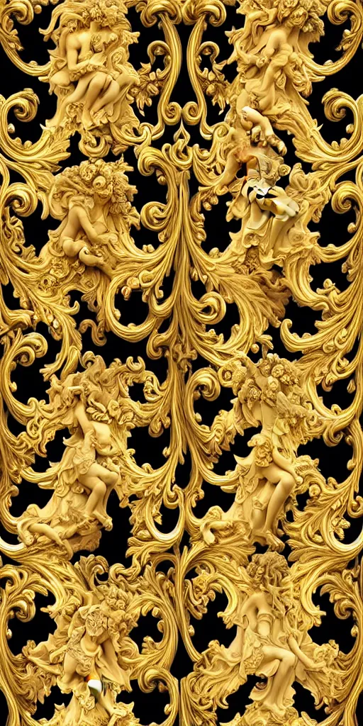 Image similar to the source of future growth dramatic, elaborate emotive Golden Baroque and Rococo styles to emphasise beauty as a transcendental, seamless pattern, symmetrical, large motifs, rainbow liquid splashing and flowing, Palace of Versailles, 8k image, supersharp, spirals and swirls in rococo style, medallions, iridescent black and rainbow colors with gold accents, perfect symmetry, High Definition, sci-fi, Octane render in Maya and Houdini, light, shadows, reflections, photorealistic, masterpiece, smooth gradients, high contrast, 3D, no blur, sharp focus, photorealistic, insanely detailed and intricate, cinematic lighting, Octane render, epic scene, 8K