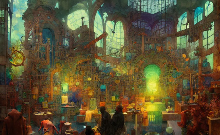 Image similar to alchemy laboratory, fantasy. intricate, amazing composition, colorful watercolor, by ruan jia, by maxfield parrish, by marc simonetti, by hikari shimoda, by robert hubert, by zhang kechun, illustration, gloomy