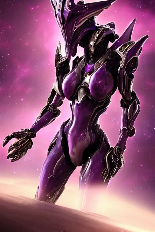 Image similar to galactic hyperdetailed elegant beautiful stunning giantess anthropomorphic mecha saryn prime female dragon goddess, sharp spines, sharp metal ears, smooth purple eyes, smooth fuschia skin, silver armor, bigger than galaxy, epic proportions, epic scale, epic size, warframe destiny fanart, furry, dragon art, goddess art, giantess art, octane render