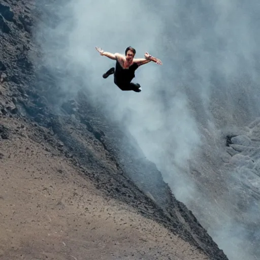 Image similar to tom cruise jumping in to a volcano for his latest movie, cinematic