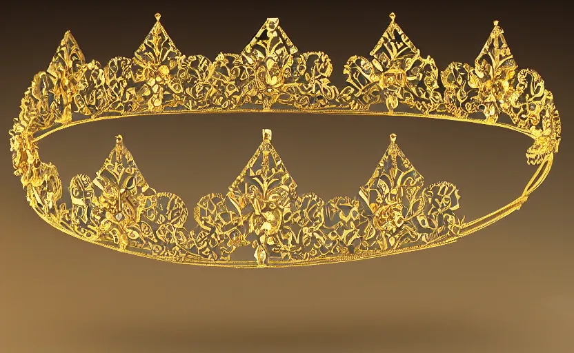 Image similar to ornate realistic symmetrical floral flower gold tiara 3 d art deco