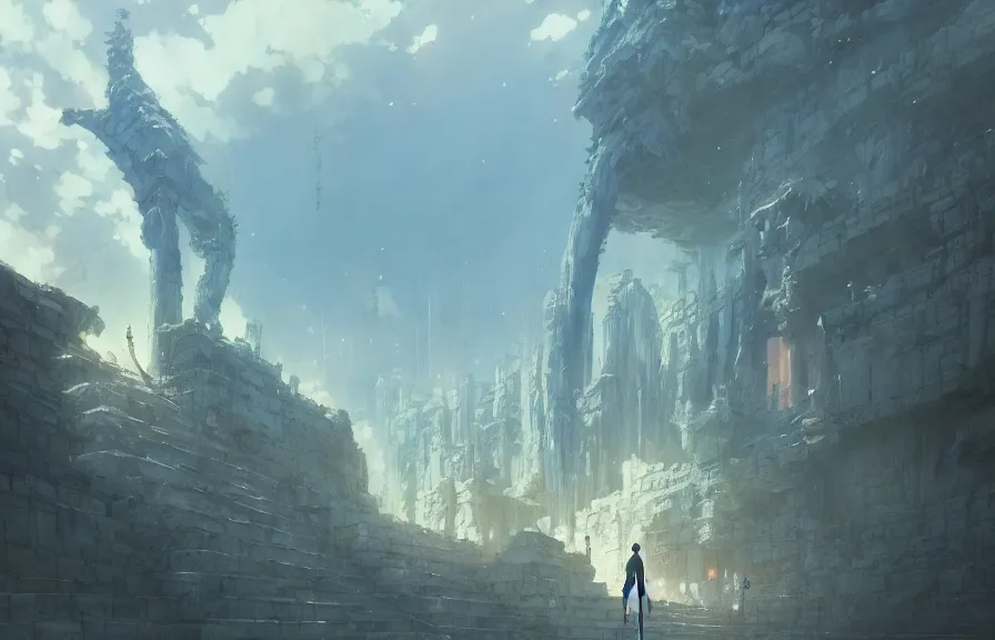 Prompt: makoto shinkai concept art of the ancient bone temple dimension, key visual, ambient lighting, highly detailed, digital painting, artstation, concept art, sharp focus, by makoto shinkai and akihiko yoshida and hidari and wlop and greg rutkowski